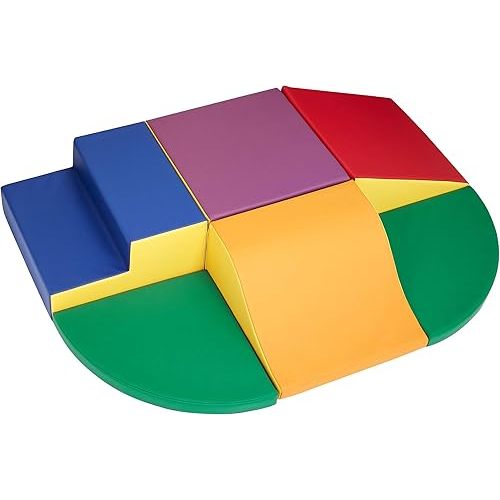 Amazon Basics Soft Play Wall Climb and Slide for Kids, Indoor Climbing Foam, Medium, 6-Piece (Red, Green, Blue, Yellow, Purple, Orange)