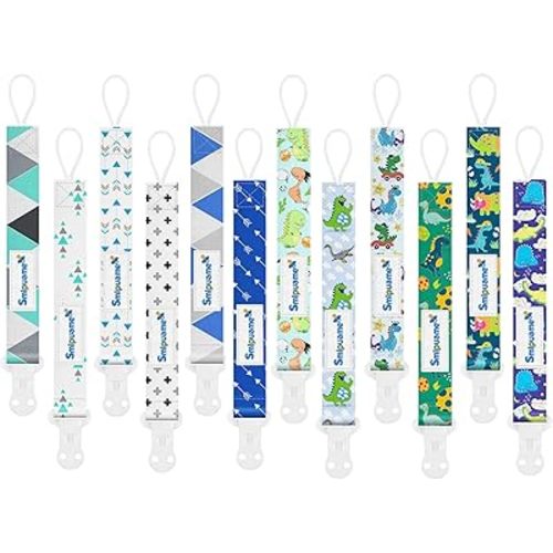 Smlpuame Baby Pacifier Clip for Boys,12 Pack Stylish Binky Clips Strap,Paci Holder with Clips Universal Lightweight Fits Most Pacifiers Teeher Toy Teething Ring Soothie,Baby Gifts