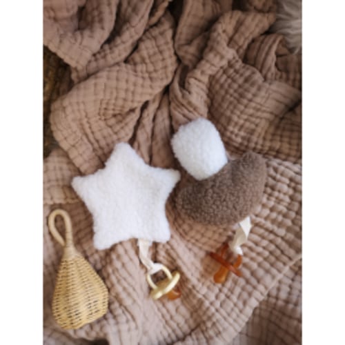 Mushroom and Star Pacifier Clips, Set of 2 - Brown and White