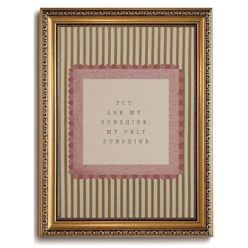 You Are My Sunshine Wall Decor, Vintage Gold Framed Nursery Wall Art, 8x10 | Vintage gold framed nursery wall decor with soft pink accents; sweet quote art for baby girl rooms and cozy nursery spaces