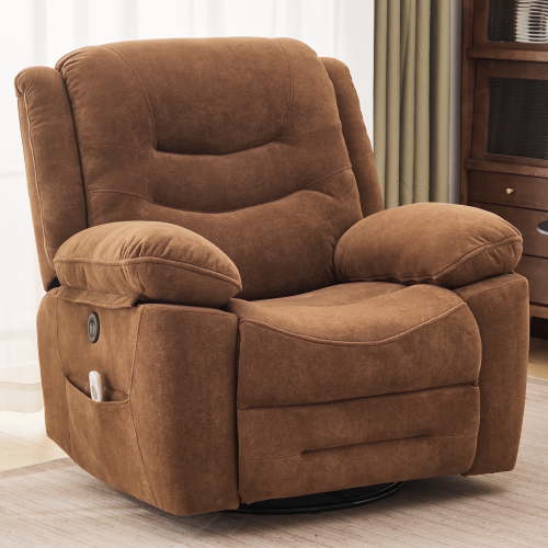 Sfxingyou Large Power Swivel Rocker Recliner with Massage and Heat, USB Port,Overstuffed Electric Rocking Chairs Living Room(Brown)
