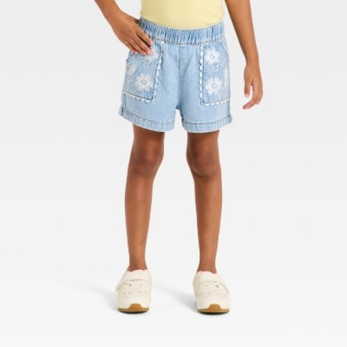 Baby Girls' Embroidered Pull-On Denim Shorts - Cat & Jack™ Light Wash 12M