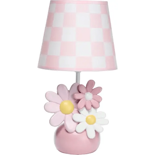 Lambs & Ivy Daisy Dreams Hand-Painted Pink Floral Lamp w/Shade and LED Bulb