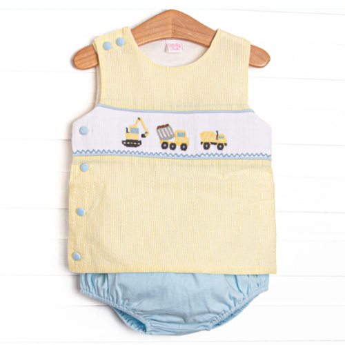 Work Zone Smocked Diaper Set, Yellow – Stitchy Fish