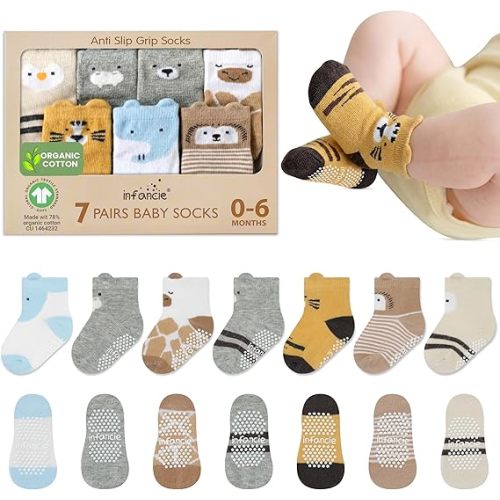 Organic Cotton 100% GOTS Certified Baby Socks 0-6 Months Soft for Infants Breathable, Newborn Socks Animal Design