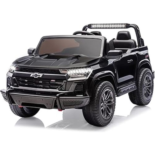 24V 2 Seater Licensed Chevrolet Ride on Car Truck, 4×200W Motors, 4WD/2WD, Electric Car w/Remote Control, LED Lights, Rear Storage, Music, Ride on Toys for Girls & Boys Aged 3-8, Black