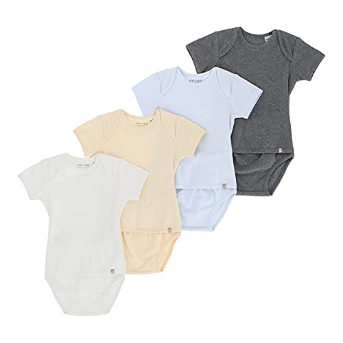 OETEO Organic Cotton Easy-to-Wear No Snaps Baby Bodysuits (Blue 4 Piece Set, 6-12 Months)