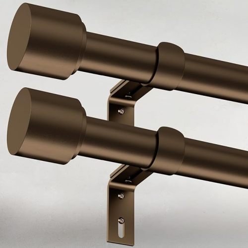 GEEBOBO Bronze Curtain Rods for Windows 28 to 48 Inch, 1 Inch Adjustable Heavy Duty Easy Install Curtain Rods Set for Outdoor, Patio, Farmhouse, Bedroom, Living Room (Bronze, 30"-60")