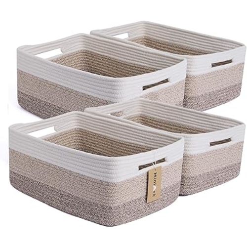 Large Storage Baskets for Organizing, Closet Shelf Baskets for Clothes Blanket Towels, Baby Nursery, Toy Bins Box, Woven Rope Baskets, 17 x 13 x 7.5”, 4 Packs Gradient Brown