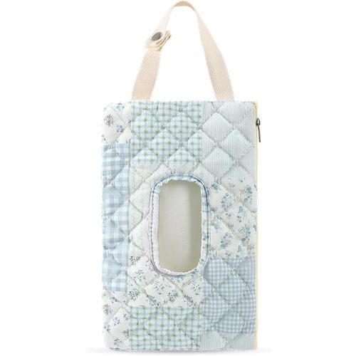Quilted Baby Wipe Holder Portable Hanging Wipe Pouch for Travel (Blue Patchwork)