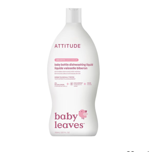 ATTITUDE Baby Dish Soap and Bottle Cleaner, EWG Verified Dishwashing Liquid, No Added Dyes or Fragrances, Tough on Milk Residue and Grease, Vegan, Unscented, 23.7 Fl Oz