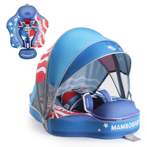 Mambobaby Float Deluxe Baby Pool Float: Safe & Comfortable Swim Trainer for Infants & Toddlers, Non-Inflatable Design, UV Protection Canopy, Fun Water Experience for Ages 3-24 Months