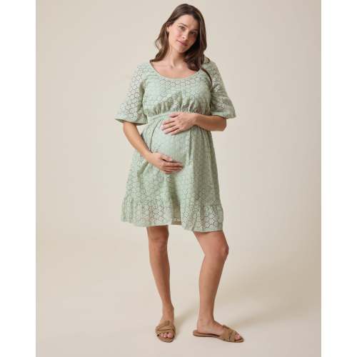 Dahlia Eyelet Maternity & Nursing Dress | Aqua Mist - Kindred Bravely
