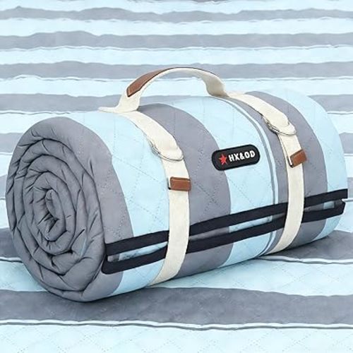 HX&OD Extra Large Picnic Outdoor Blanket, 80”x80” Waterproof Picnic Mat Foldable Camping Blanket Portable with Carry Strap for Beach Mat Outdoor Camping Party(Grey&Green)