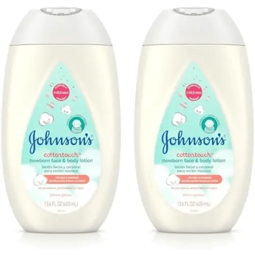 Johnson's CottonTouch Newborn Baby Face and Body Lotion, Hypoallergenic Moisturization for Baby's Skin, Made with Real Cotton, Paraben-Free, Dye-Free, 13.6 fl. oz (Pack of 2)