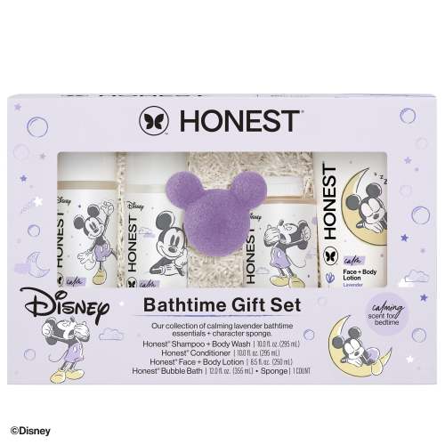 The Honest Company Calm Lavender Bathtime Gift Set + Disney Design | Hypoallergenic Bath Essentials Gentle Enough for Baby | Shampoo + Body Wash, Face + Body Lotion, Bubble Bath, Conditioner, Sponge