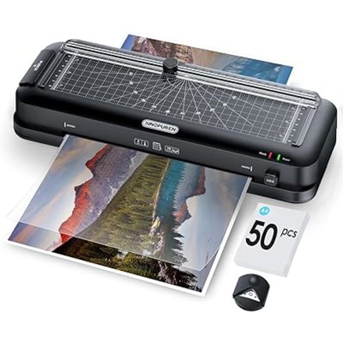 Thermal Laminator Machine, 9-Inch, 3-in-1 Laminator with Built-in Paper Trimmer, Hole Punch & Corner Rounder, 50 Laminating Pouches, Fast 3-Min Warm-Up, Jam-Free for Home, Office, School