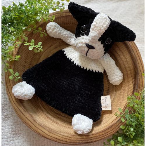 Crochet Boston Terrier Snuggler: Velvet Plush Dog Lovey