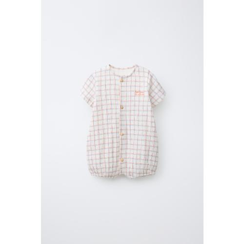 PLAID EMBROIDERED TEXT ROMPER - White | ZARA United States