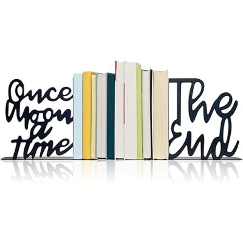 Once Upon A Time Bookends,Metal Decorative Bookends,Once Upon A Time Sign for Bookshelf, Reading Nook, Daycare, Classroom Bedroom Home Office Nursery Decor,Birthday Gift for Boys and Girls (Black)