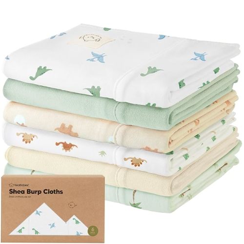 Organic Burp Cloths Baby Boy, Girl - 6-Pack Large 100% Cotton Burping Cloths for Babies, Spit Up Rags, Super Absorbent, Ultra Soft Newborn Rag, Gender Neutral, Machine Washable, Durable (Roarsome)