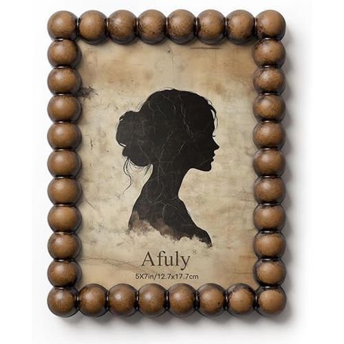 Afuly 5x7 Picture Frame Vintage Wood Beaded Rustic Dark Brown Home Decor Photo Display Antique Retro Desk Standing Wall Hanging Unique Handmade Birthday Gifts for Couple Friends Family