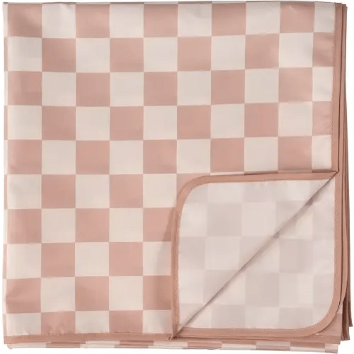 Tiny Twinkle Mess-Proof Splat Mats for Under high Chairs or Table Cover Art Projects for Baby and Toddler - Waterproof, Washable Floor or Table Splash mat 51" x 51" (Brown Checkers)