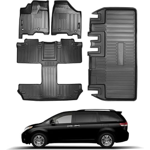 Car Floor Mats and Cargo Liner Compatible for 2011-2020 Toyota Sienna 7 Seats Trunk Liner All Weather TPE Floor Liner for 2011 2012 2013 2014 2015 2016 2017 2018 2019 2020 Toyota Sienna Accessories