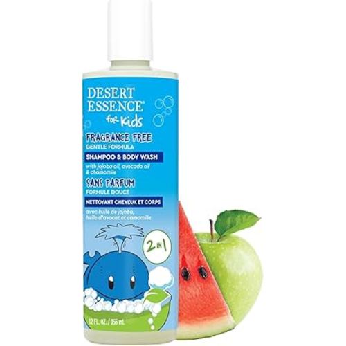 Desert Essence Kids Fragrance Free 2-in-1 Shampoo & Body Wash 12.0 fl oz - Vegan, Gluten-Free. Cruelty-Free - Leaves Hair & Skin Nourished - Gentle Formula