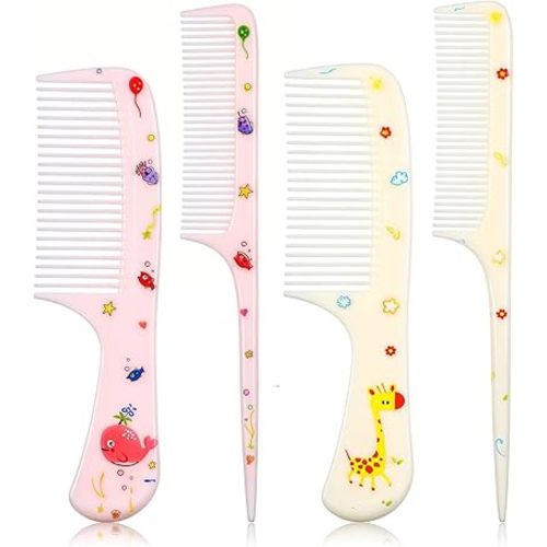 Giantree 4Pcs Baby Hair Comb, Kids Hair Brush Set for Girls Boys, Cute Hairs Comb Set Toddler Hairs Comb, Mini Comb Rat Tail Hairs Styling for Toddler Child's Hair Travel Style A)