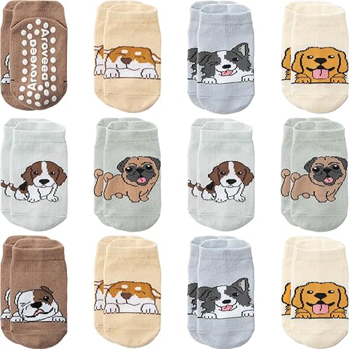 Baby Toddler Socks Grip Non Slip Boys Girls Cotton 12 Pack for Kids Ankle Cute Socks 6M-7Years
