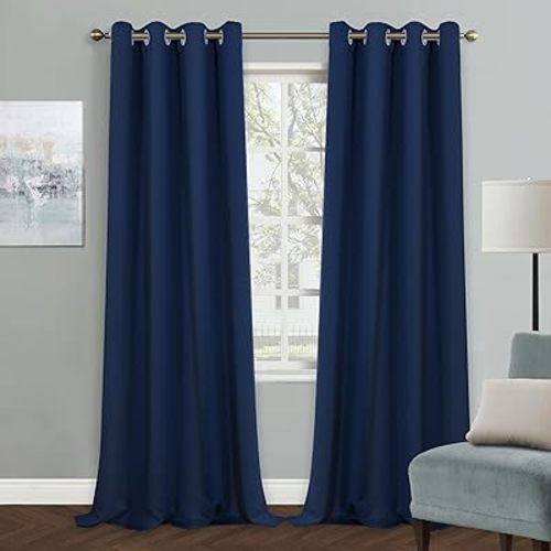 MYSKY HOME Navy Blue Blackout Curtains, 90 Inch Long for Living Room & Bedroom, Grommet Window Curtains, Privacy Protect, Room Darkening, Single Panel, 52 x 90 Inch
