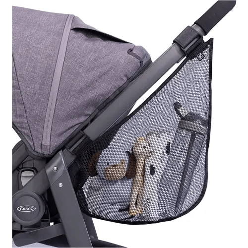 J.L. Childress Side Sling Cargo Net - Stroller Organizer Attachment for Storage, Mesh Bag for Baby Accessories, Universal Fit, Non-Slip and Adjustable Straps - Black