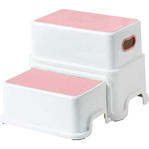 Victostar 2 Step Stool for Kids, Anti-Slip Sturdy Toddler Two Step Stool for Toilet Potty Training, Bathroom,Kitchen (Pink)