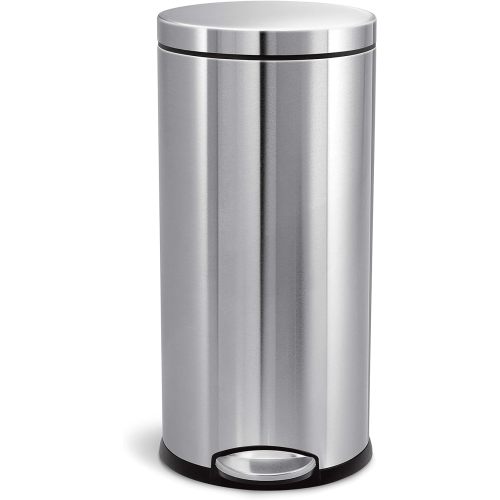 simplehuman 30 Liter / 8 Gallon Round Step Trash Can, Brushed Stainless Steel