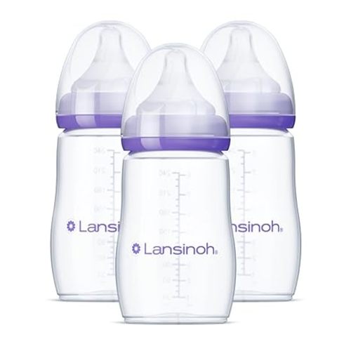 Lansinoh Anti-Colic Baby Bottles, BPA-Free Plastic, 5 Ounces, 3 Count, Slow Flow Nipples (Size S), Breastfeeding Bottle with NaturalWave Design