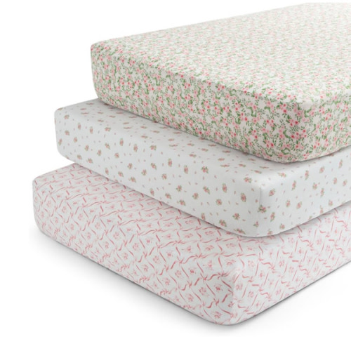 Delta Children Fitted Crib Sheets for Girls and Boys - Crib Sheet for Standard Crib and Toddler Mattresses - 28x52 Inch (Pack of 3), Pink Floral