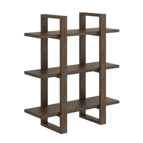 Nathan James 32" Solid Wood Adjustable Floating Wall Shelf Brushed Dark Brown: 3-Tier Ladder Bookshelves, Home Decor Display