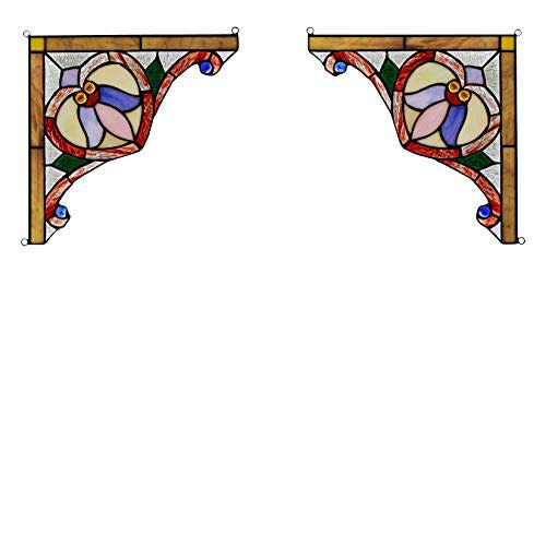 SHAKLAK RADIANCE goods Victorian Tiffany-Glass Panel Window Corner 10" Wide, 2pcs Set