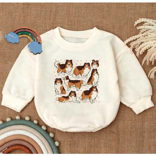 Collie Dog Romper Sweatshirt, Hand-Drawn Collie Newborn Bodysuit, Pet Owner Baby Bodysuit, Cozy Baby Outfit, Cute Dog Lover Gift