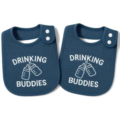 Twin Bibs – Ultra-Soft Cotton Yarn Twin Baby Bibs - 'Drinking Buddies' Design, High Absorbency, Perfect Infant Gift