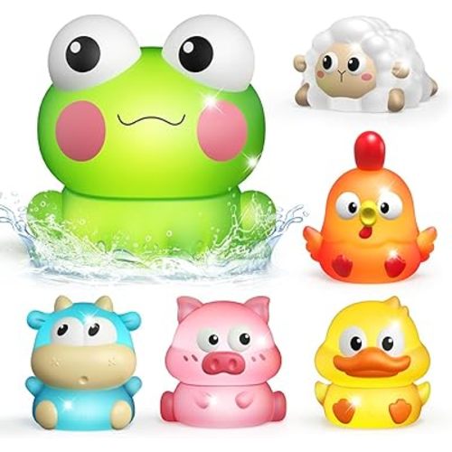 6 Packs Light Up Bath Toys for Kids Ages 1-3, Farm Animals Bathtub Toys for Toddlers 2-4, Water Pool Toys for 1 2 3 Year Old Boys Girls Babies 12-18 Months Gifts