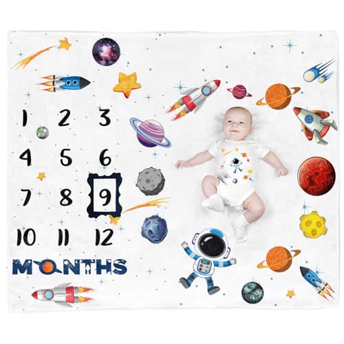 Space Baby Stuff Rocket Baby Month Blanket for Newborn - Photo Taken Blanket with 2 Frame B35-1