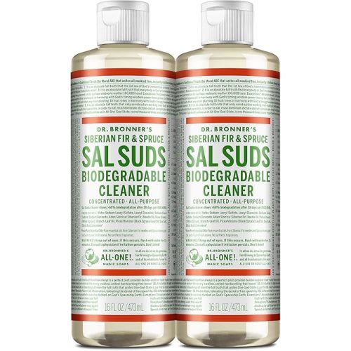 Dr. Bronner's Sal Suds Biodegradable Cleaner (16 Ounce, 2-Pack) – All Purpose Pine Mop Detergent for Floors, Laundry & Dishes, Multi Surface Concentrate, Heavy-Duty Degreaser