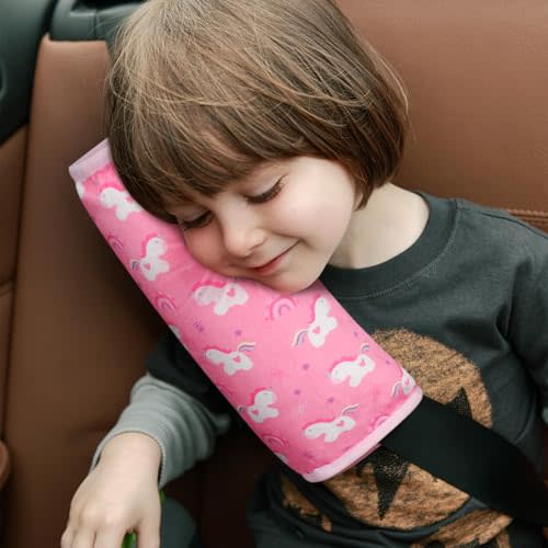 COOLBEBE Seat Belt Pillow for Kids, Pink Unicorn | Extra Soft Toddler Travel Pillow for Car Seat, Universal Carseat Strap Cushion Pads for Childs Baby People Adults