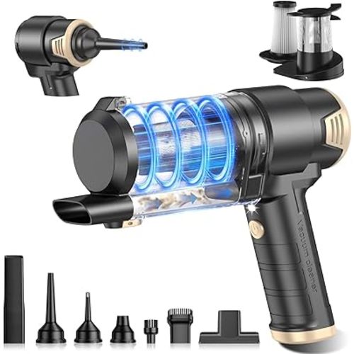 KMM Handheld Car Vacuum Cleaner, 16000PA Air Duster & Vacuum Cleaner, 120W High Power Hand Held Vacuum Cordless, Portable Vacuum Rechargeable with Multi-Nozzles & LED Light for Car, Home, Pet, Office