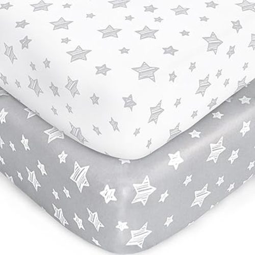 Crib Sheets for Boys or Girls 2 Pack, Fitted Crib Sheet for Standard Size Crib and Toddler Mattresses, Soft and Breathable Material, Grey & White