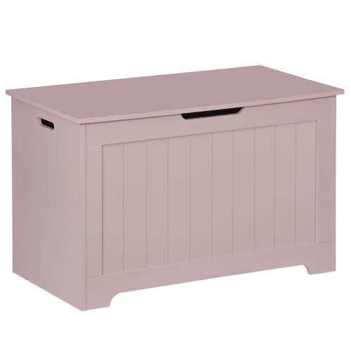 Wooden Kids Toy Chest Lift Top Entryway Storage Box Bench Safety Hinged Lid Pink