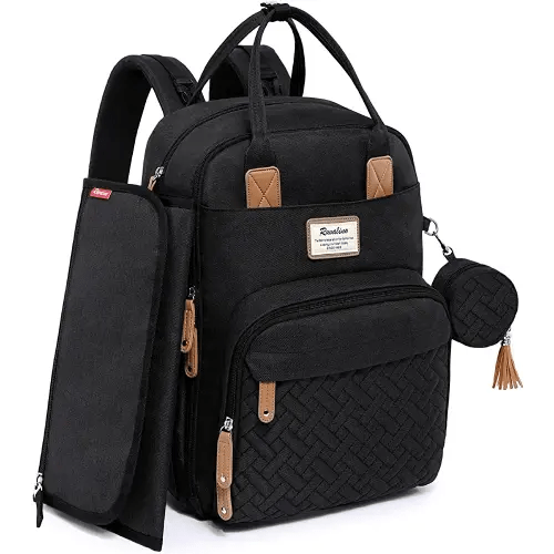 RUVALINO Diaper Bag Backpack, Multifunction Travel Pack Maternity Baby Changing Bags, Large Capacity, Waterproof, Black