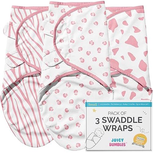 JUICY BUMBLES Baby Swaddles 0-3 Months Newborn Swaddle Sack Sleep Swaddle Sleep Sack Wrap for Newborns Girl and Boy 100% Cotton Oeko TEX 3-Pack